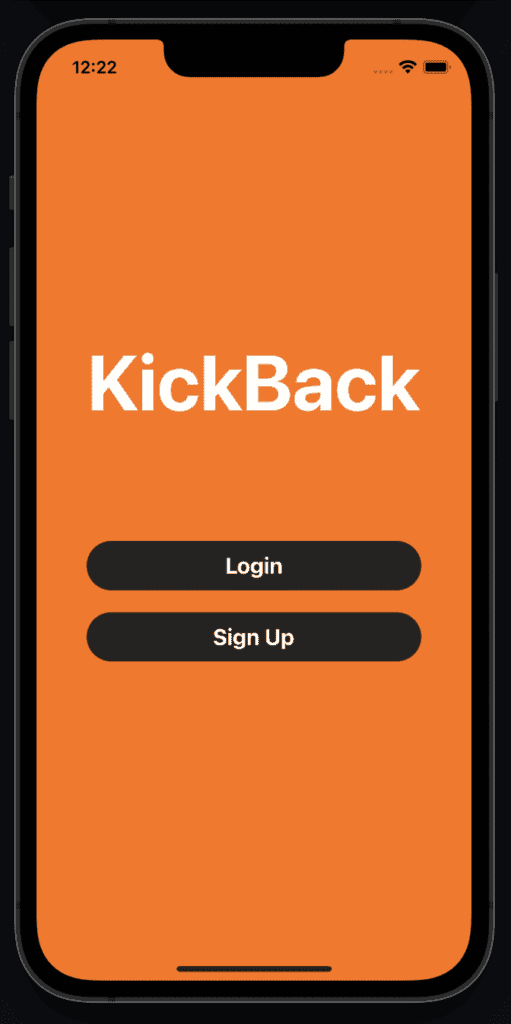 KickBack mobile app login screen, user-friendly UI for seamless sign-up & login.