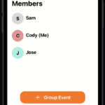Alumni group member list on mobile app interface for USC students and events.