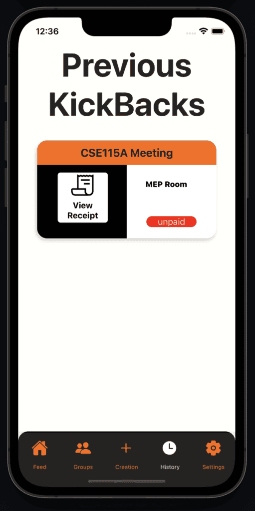 Unpaid meeting ticket with receipt view on Hozay portfolio app.