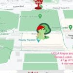 Colorful UCLA campus map with animated characters, icons, and location markers for landscape and city views.